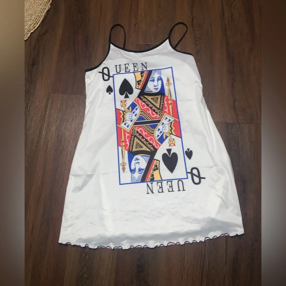Queen of hearts slip dress lounge sleep sparkles casual sexy M winter mini - Picture 2 of 4
